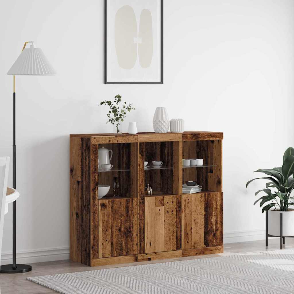 vidaXL LED Sideboard 3 pcs Old Wood 123 x 37 x 100 cm Engineered Wood 1