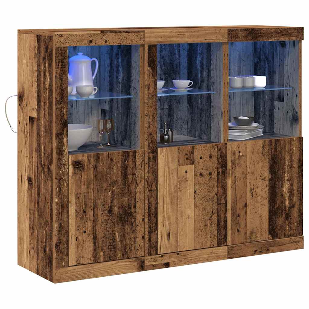 vidaXL LED Sideboard 3 pcs Old Wood 123 x 37 x 100 cm Engineered Wood 3