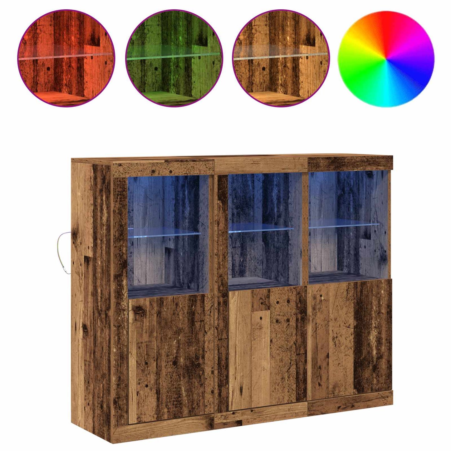vidaXL LED Sideboard 3 pcs Old Wood 123 x 37 x 100 cm Engineered Wood 4