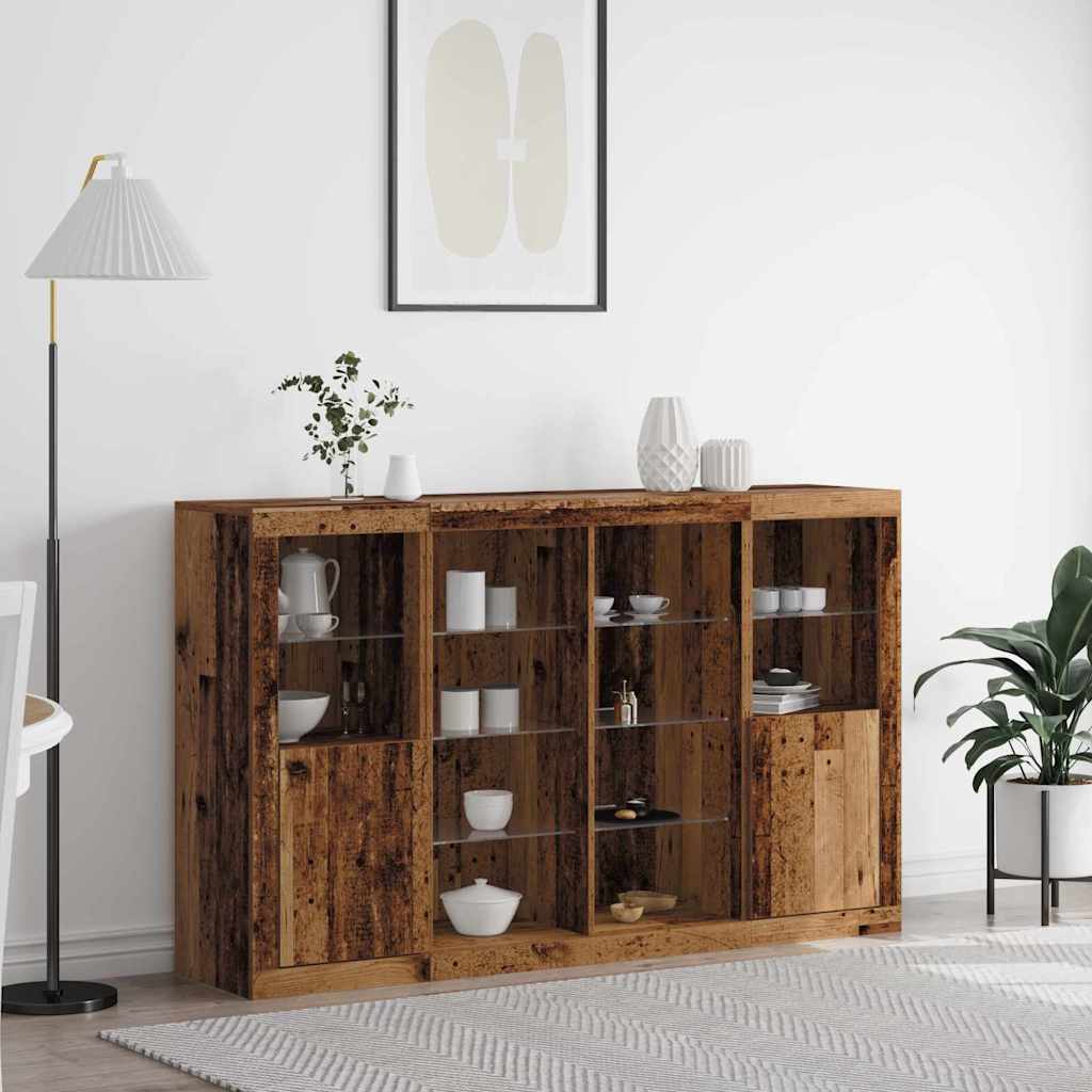 Sideboards with LED Lights 3 pcs Engineered Wood Old wood