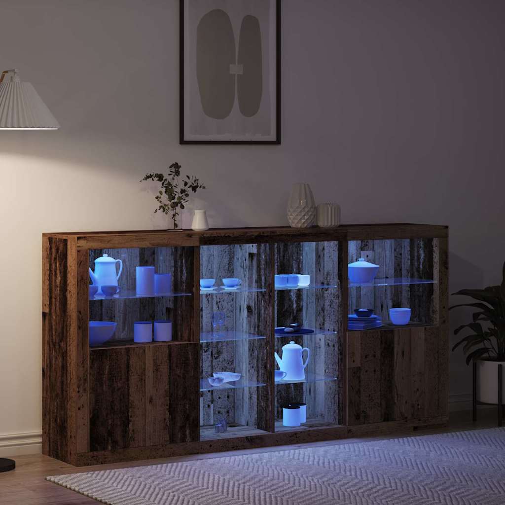 vidaXL LED Sideboard 3 pcs Old Wood 202 x 37 x 100 cm Engineered Wood 5