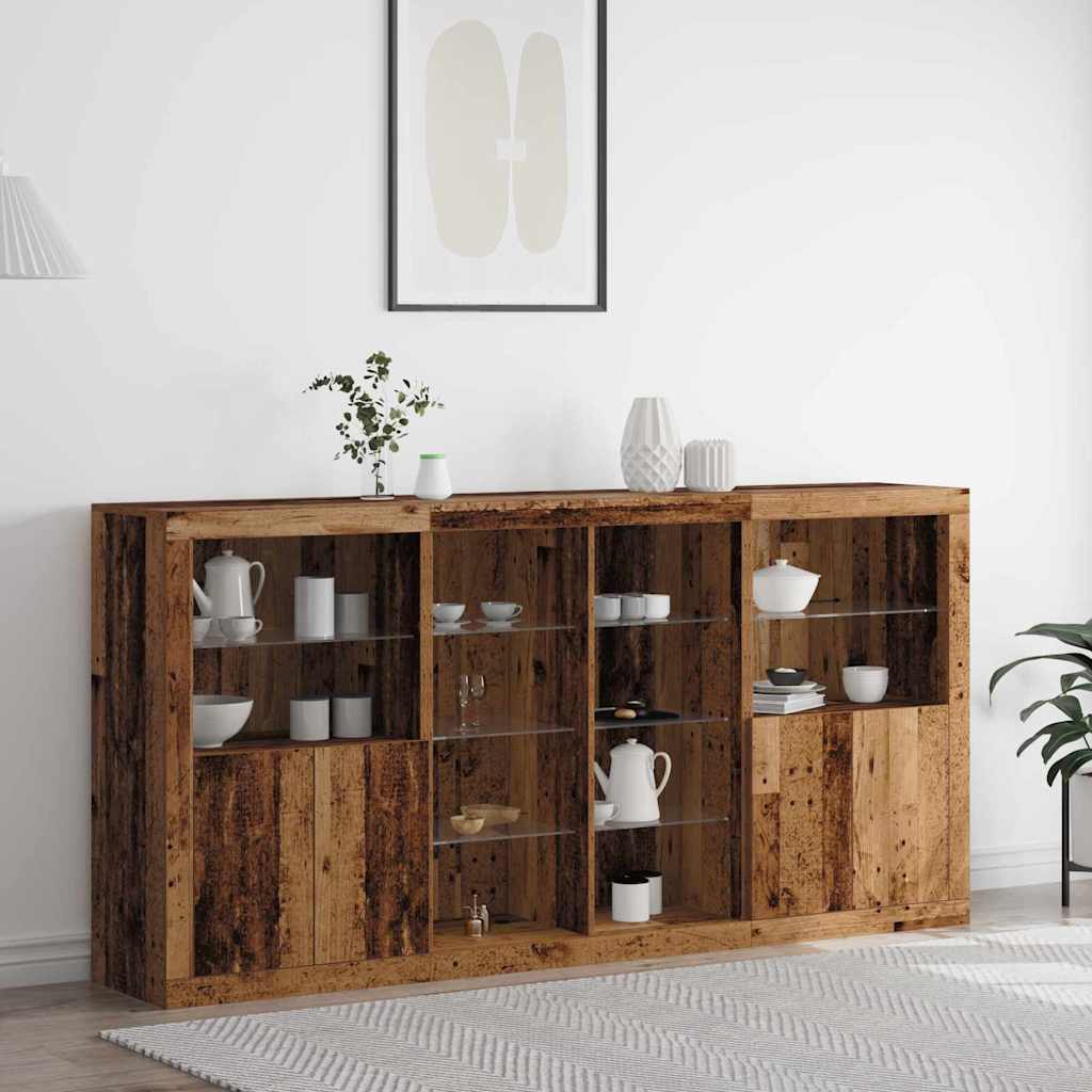 vidaXL LED Sideboard 3 pcs Old Wood 202 x 37 x 100 cm Engineered Wood 1