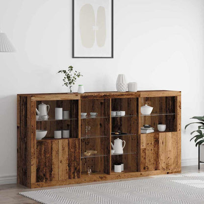 vidaXL LED Sideboard 3 pcs Old Wood 202 x 37 x 100 cm Engineered Wood 1