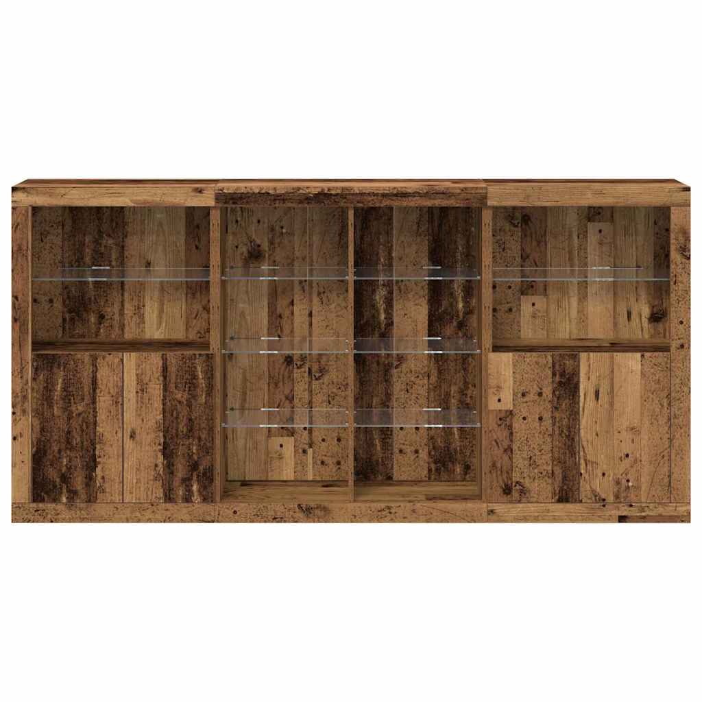 vidaXL LED Sideboard 3 pcs Old Wood 202 x 37 x 100 cm Engineered Wood 6