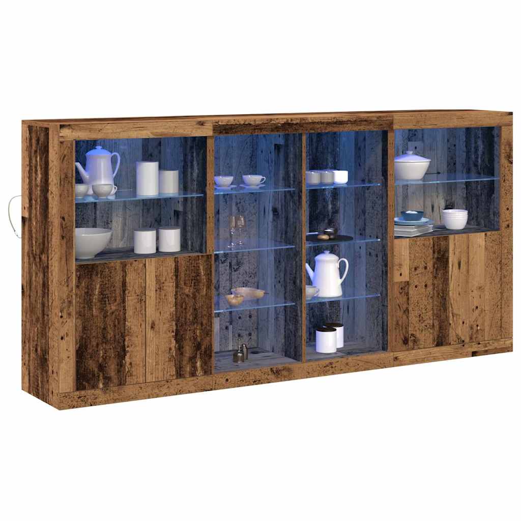 vidaXL LED Sideboard 3 pcs Old Wood 202 x 37 x 100 cm Engineered Wood 3