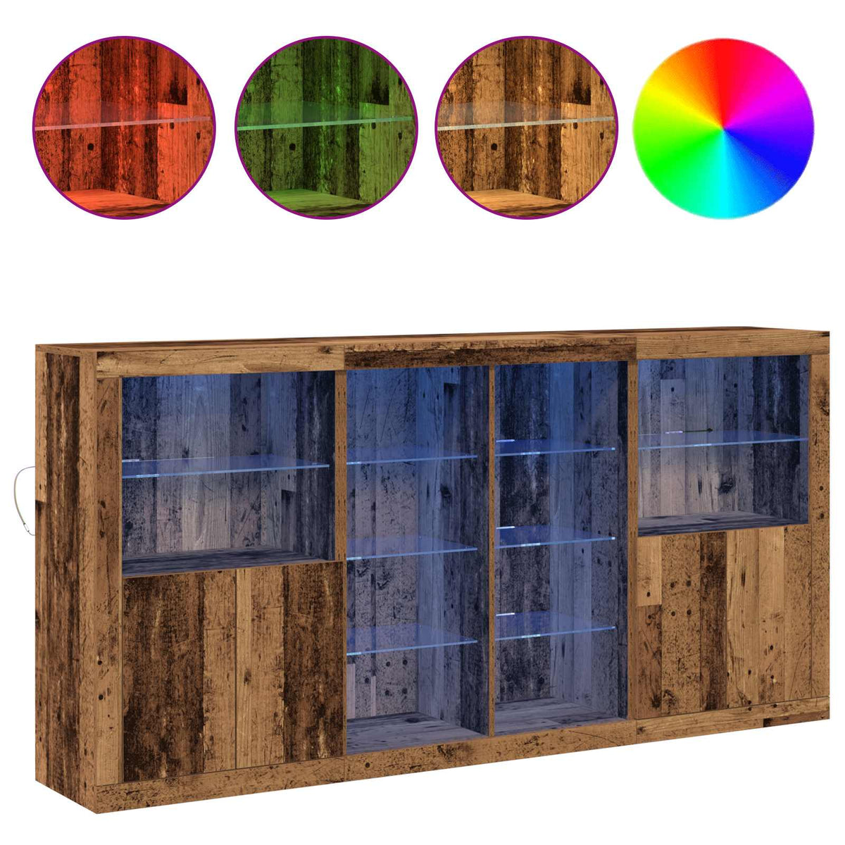 vidaXL LED Sideboard 3 pcs Old Wood 202 x 37 x 100 cm Engineered Wood 4