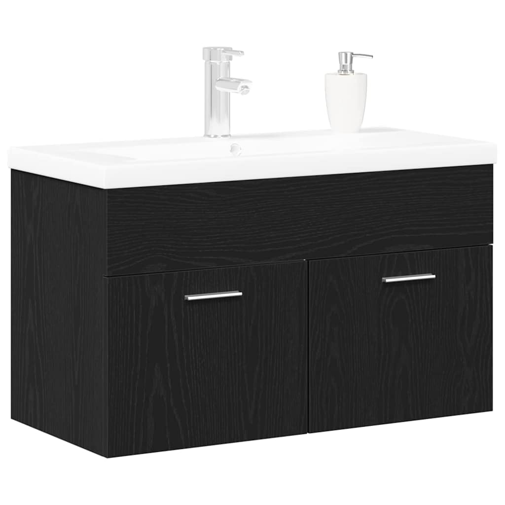 vidaXL Bathroom Cabinet Black Oak 90 x 38.5 x 46 cm Engineered Wood 3