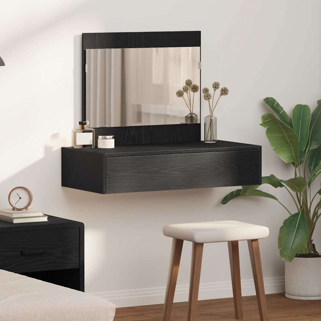 Dressing Table Brown Engineered Wood without LED 83 x 40 x 70 cm Black oak