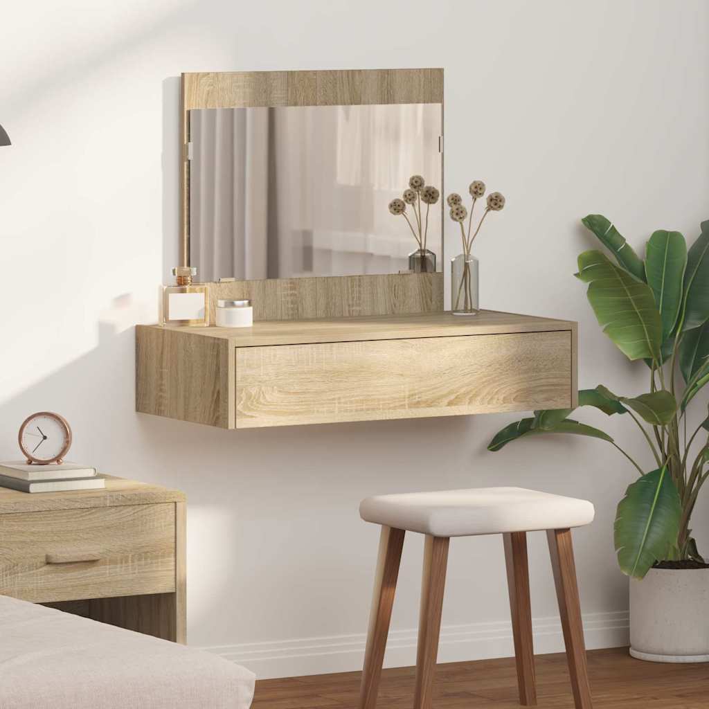 Dressing Table Brown Engineered Wood without LED 83 x 40 x 70 cm Sonoma oak