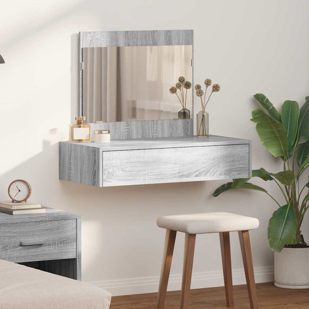 Dressing Table Brown Engineered Wood without LED 83 x 40 x 70 cm Grey sonoma