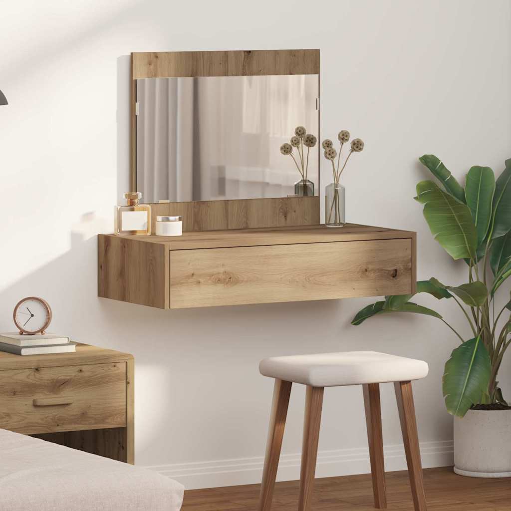 Dressing Table Brown Engineered Wood without LED 83 x 40 x 70 cm Artisan oak