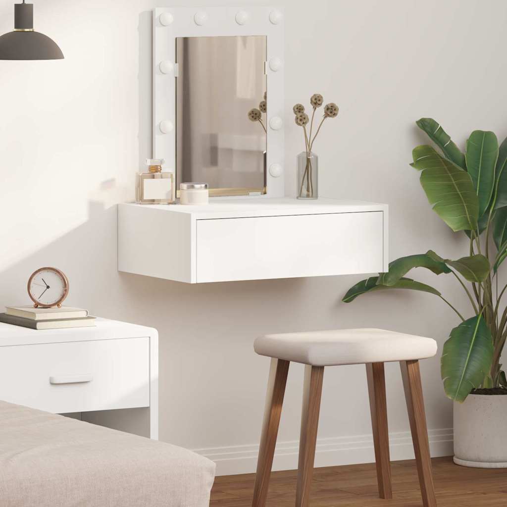 Dressing Table Brown Engineered Wood with LED 60 x 40 x 70 cm White