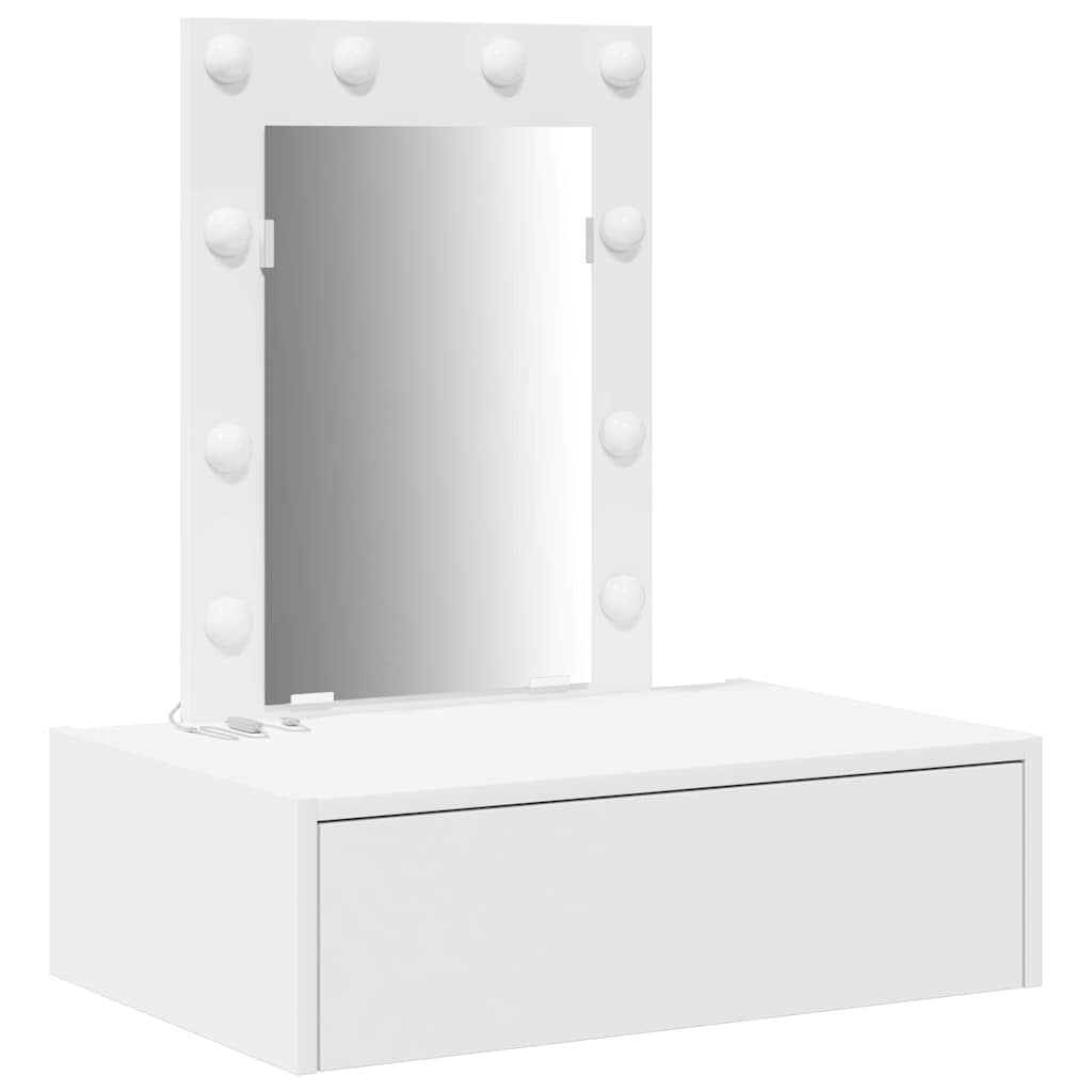 Dressing Table Brown Engineered Wood with LED 60 x 40 x 70 cm White