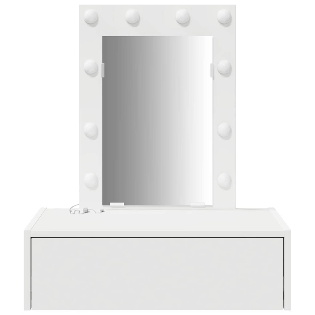 Dressing Table Brown Engineered Wood with LED 60 x 40 x 70 cm White