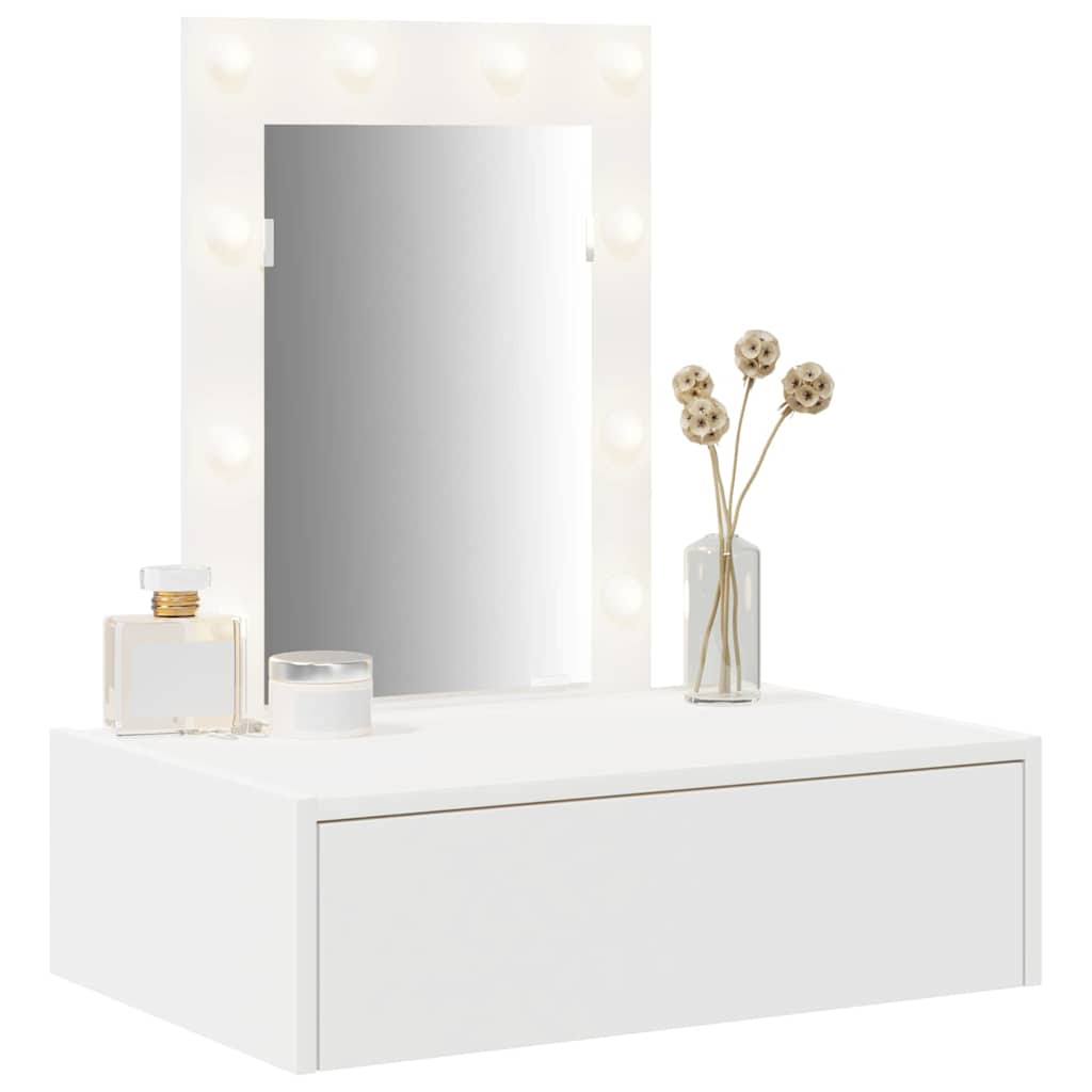 Dressing Table Brown Engineered Wood with LED 60 x 40 x 70 cm White