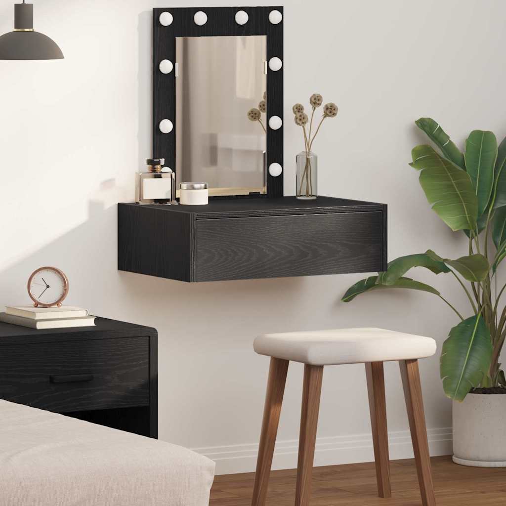 Dressing Table Brown Engineered Wood with LED 60 x 40 x 70 cm Black oak
