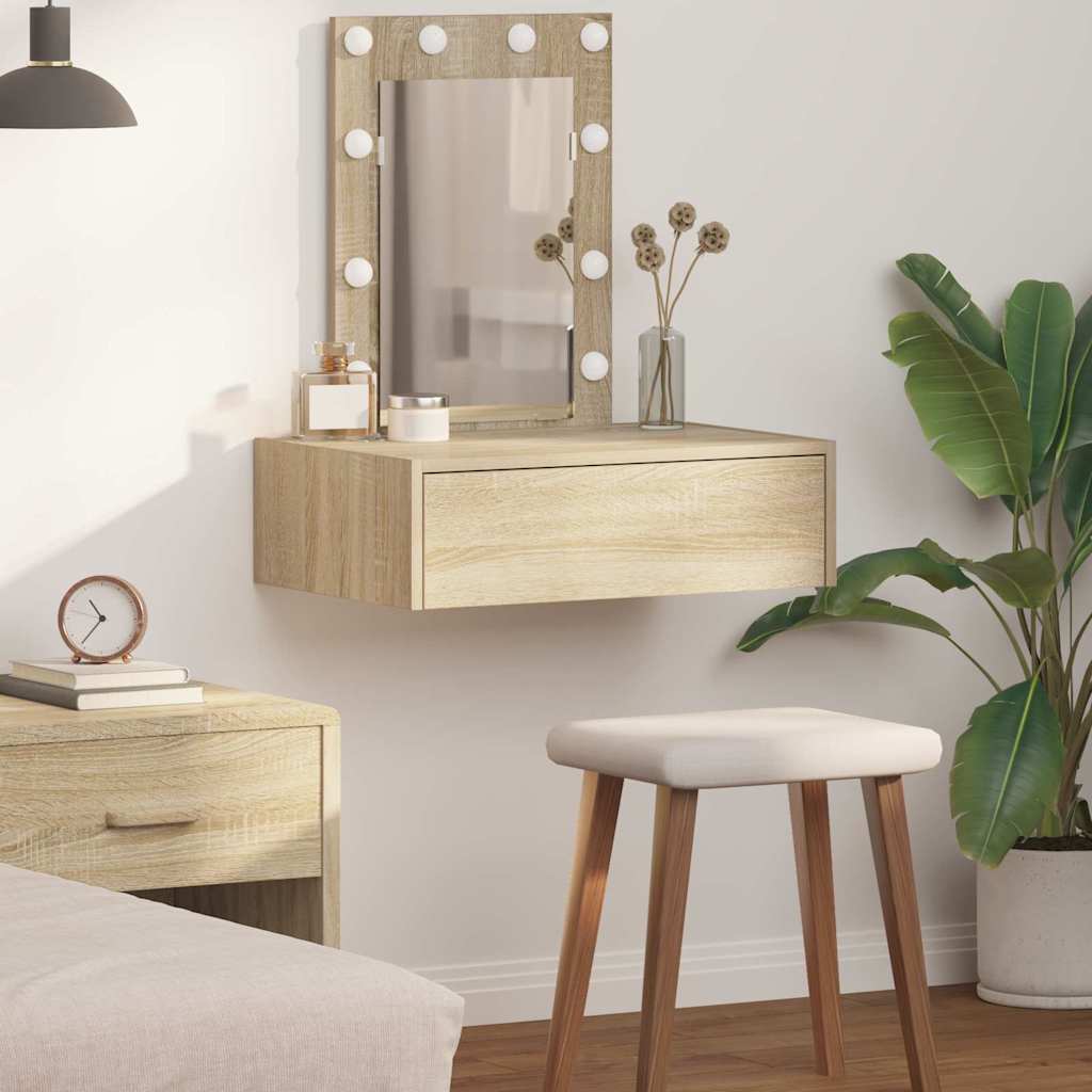 Dressing Table Brown Engineered Wood with LED 60 x 40 x 70 cm Sonoma oak