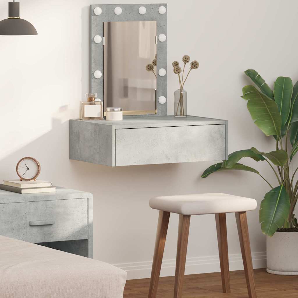 Dressing Table Brown Engineered Wood with LED 60 x 40 x 70 cm Concrete grey