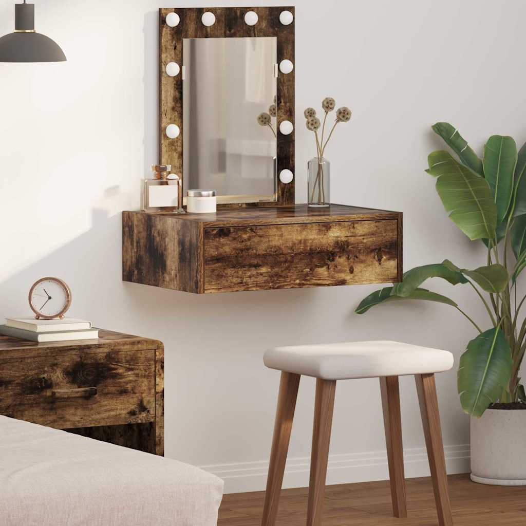 Dressing Table Brown Engineered Wood with LED 60 x 40 x 70 cm Smoked oak