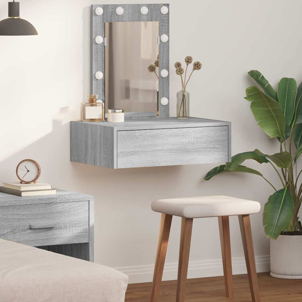 Dressing Table Brown Engineered Wood with LED 60 x 40 x 70 cm Grey sonoma