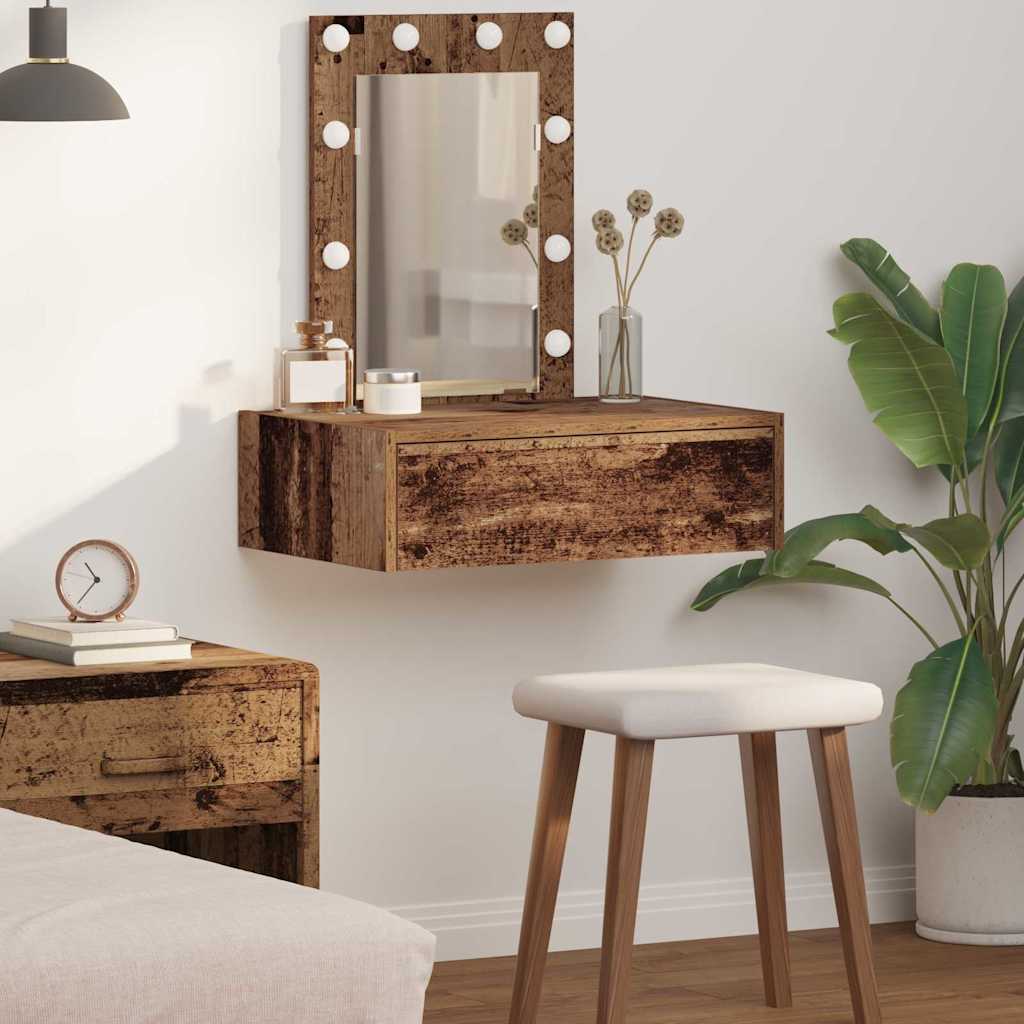 Dressing Table Brown Engineered Wood with LED 60 x 40 x 70 cm Old wood