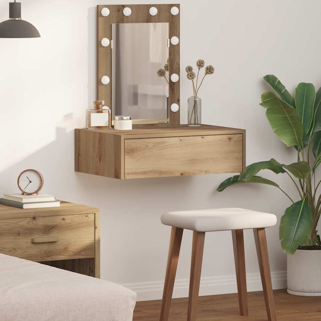 Dressing Table Brown Engineered Wood with LED 60 x 40 x 70 cm Artisan oak