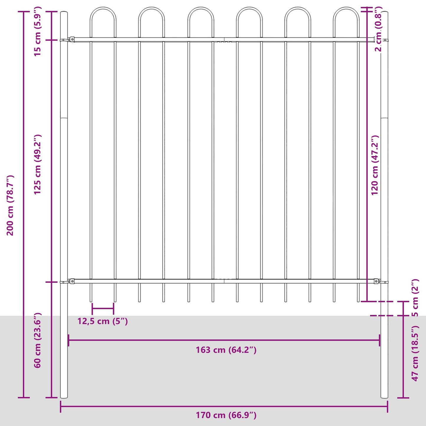 vidaXL Garden Fence WOERDEN 4 pcs 6.8 x 1.2 m Powder-coated Steel Grey 5