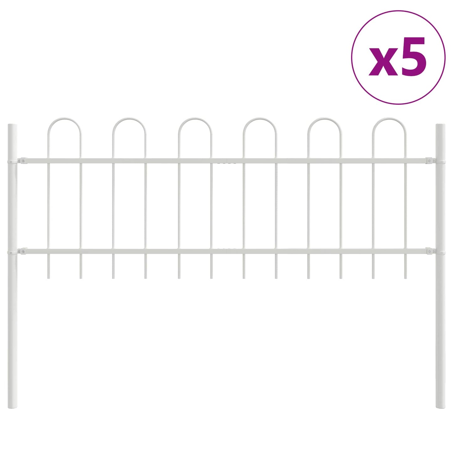 vidaXL Garden Fence BOXTEL 5 pcs 8.5 x 0.6 m Powder-coated Steel White 2