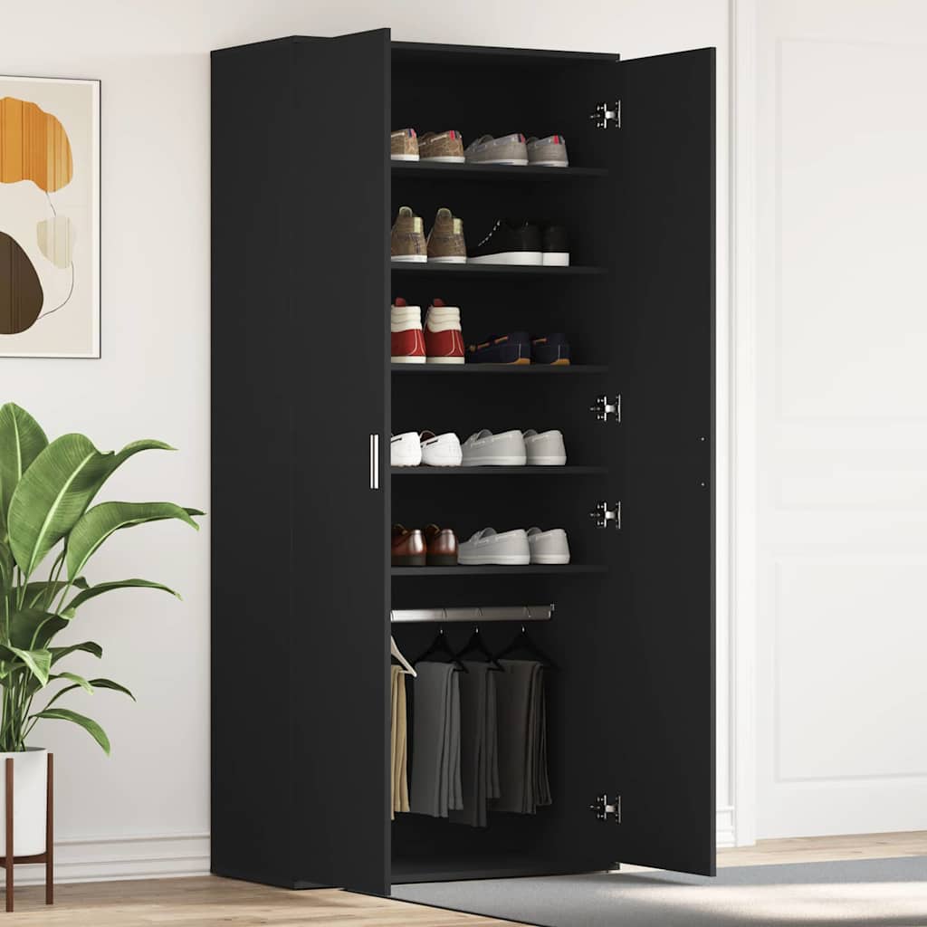 vidaXL Shoe Cabinet 80 x 39 x 178 cm Engineered Wood Black 1