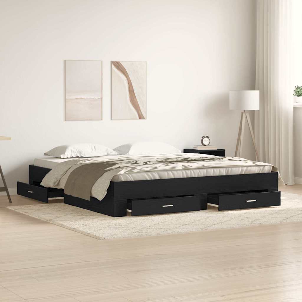 Bed Frame with Drawer Engineered Wood Length 200 cm Black Oak 180 cm