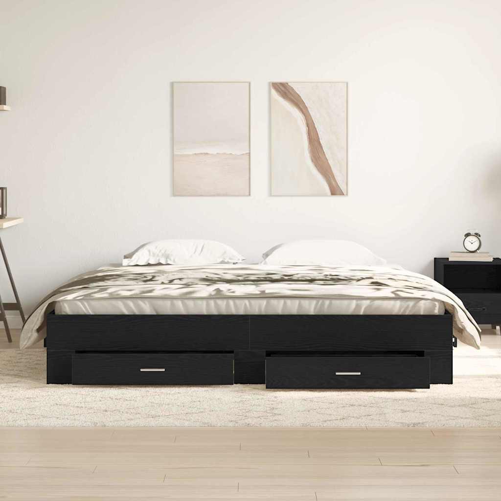 vidaXL Bed Frame with Drawer Black Oak 180 x 200 cm Engineered Wood 3