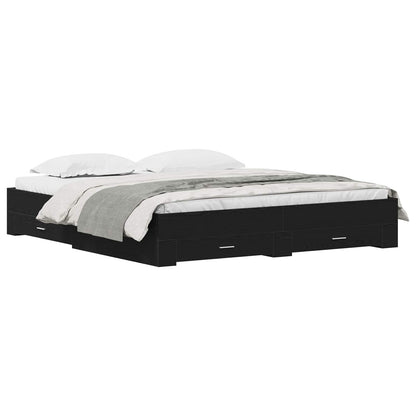 vidaXL Bed Frame with Drawer Black Oak 180 x 200 cm Engineered Wood 2