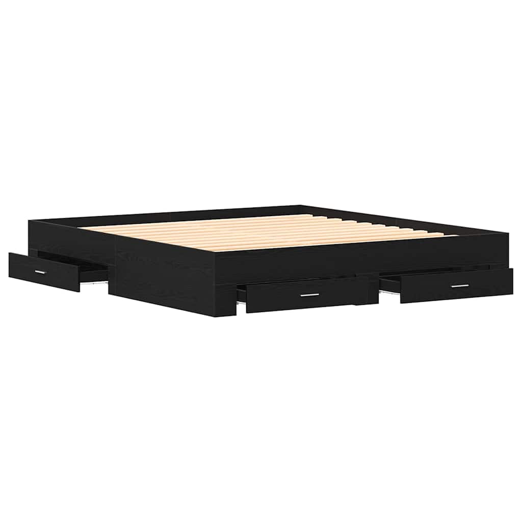 vidaXL Bed Frame with Drawer Black Oak 180 x 200 cm Engineered Wood 4