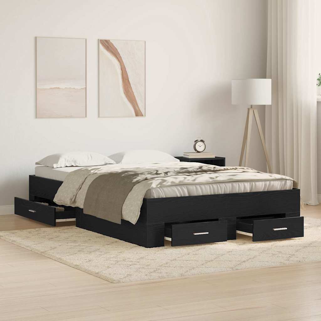 Bed Frame with Drawer Engineered Wood Length 200 cm Black Oak 120 cm