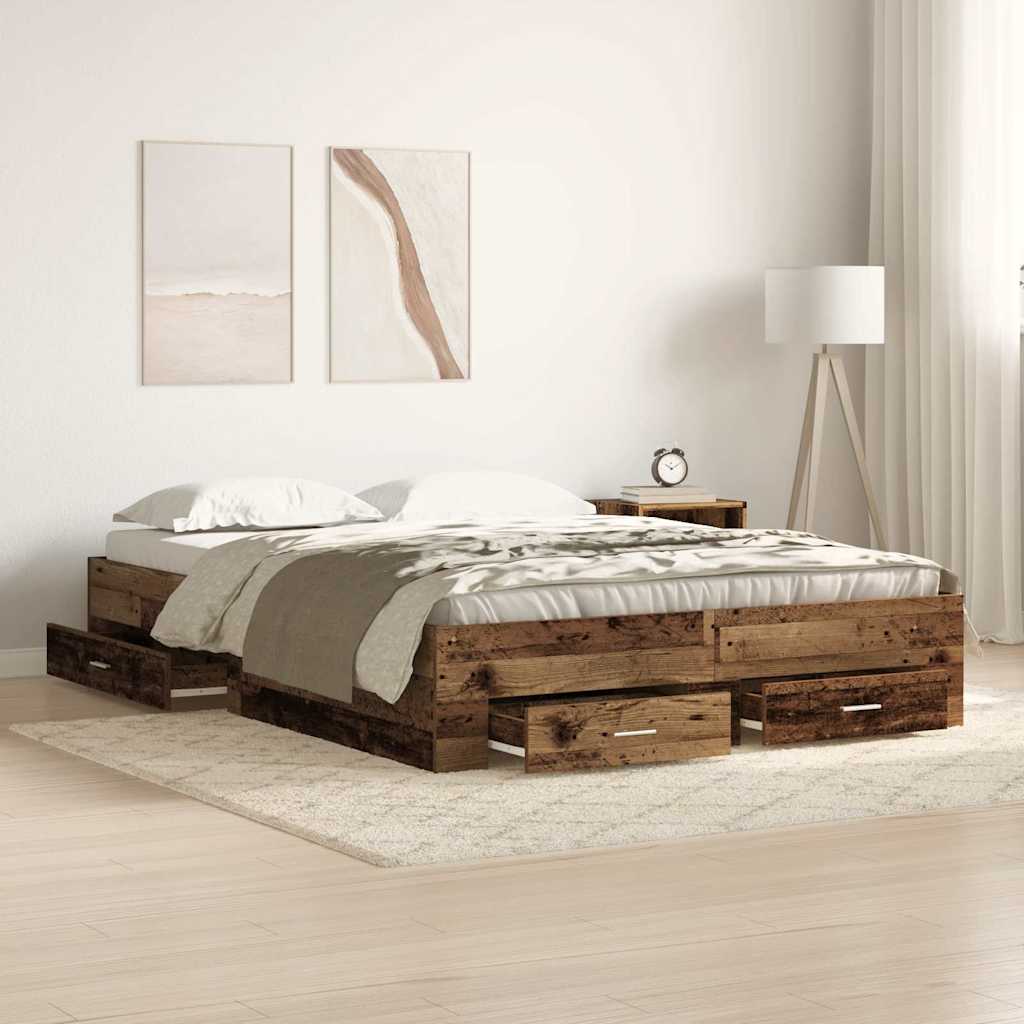 Bed Frame with Drawers without Mattress 140x190 cm Old wood