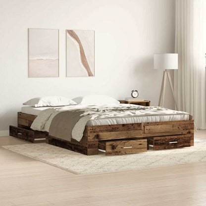 Bed Frame with Drawers without Mattress 140x190 cm Old wood