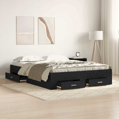 Bed Frame with Drawers without Mattress 140x190 cm Black oak