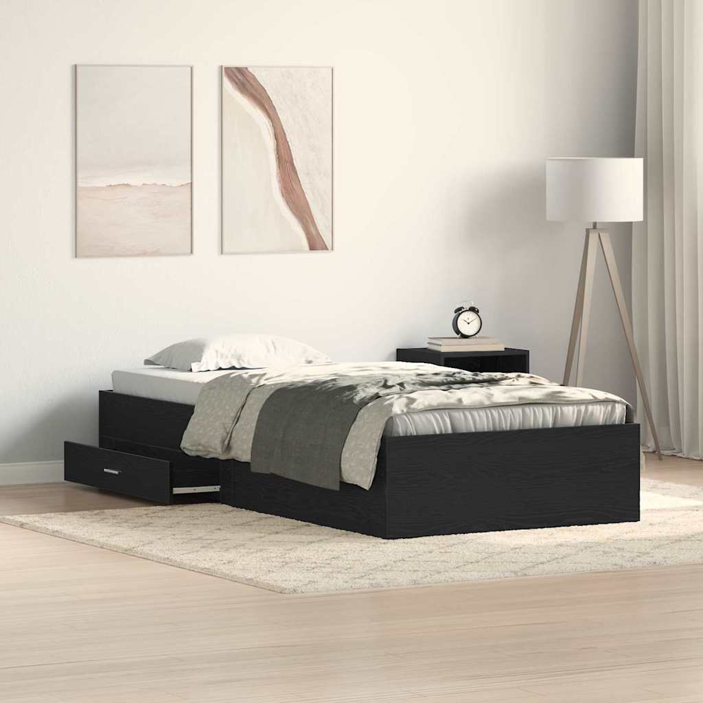 Bed Frame with Drawer Engineered Wood Length 200 cm Black Oak 90 cm