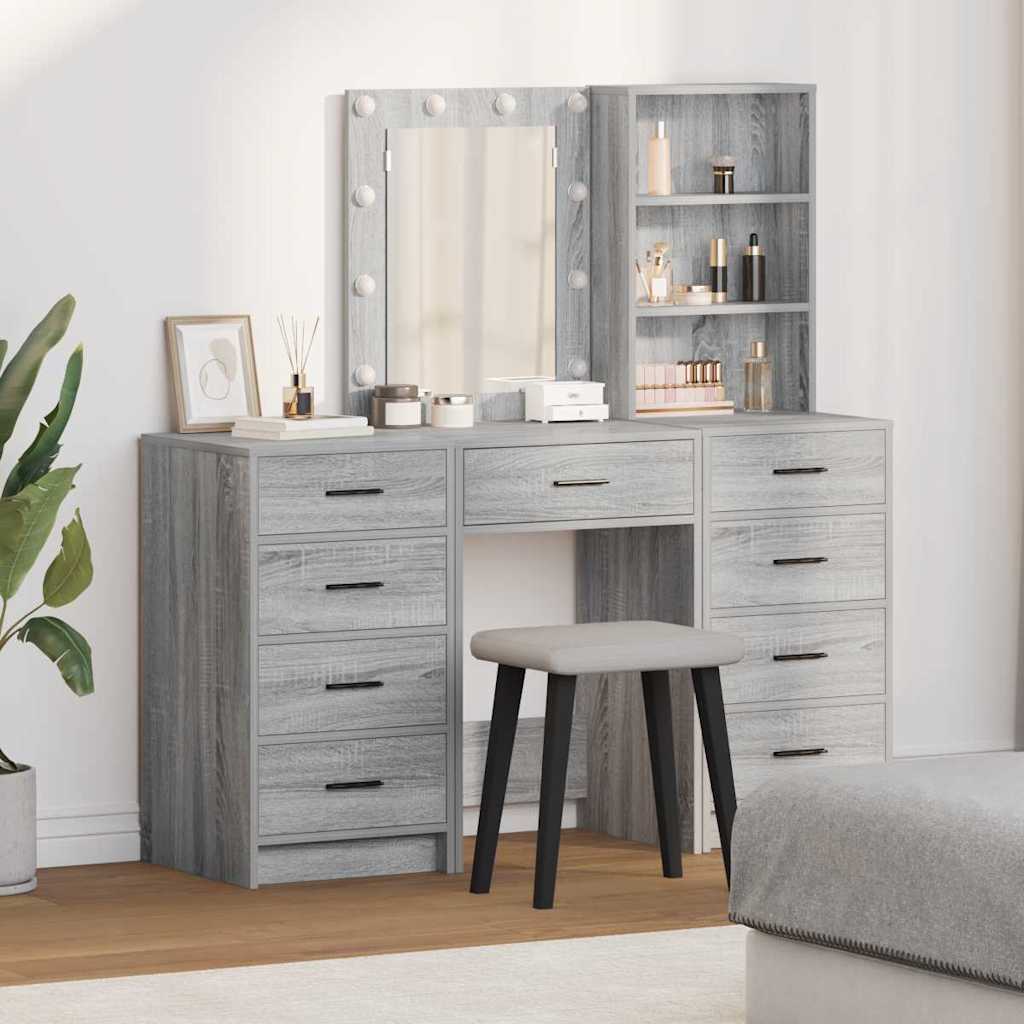 vidaXL Dressing Table 3 pcs Grey 40 x 41 x 135 cm Engineered Wood 1