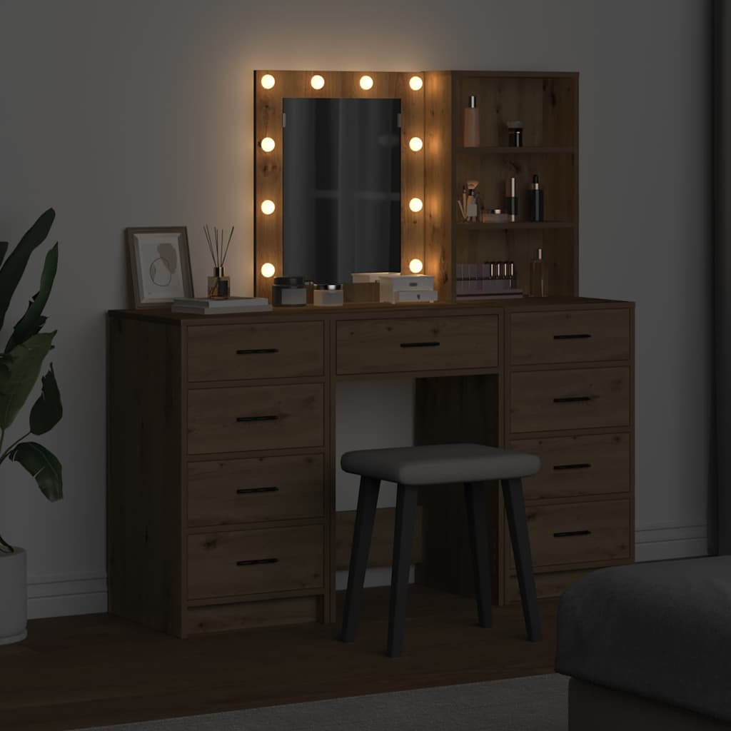 vidaXL Dressing Table 3 pcs Brown 40 x 41 x 135 cm Engineered Wood 4