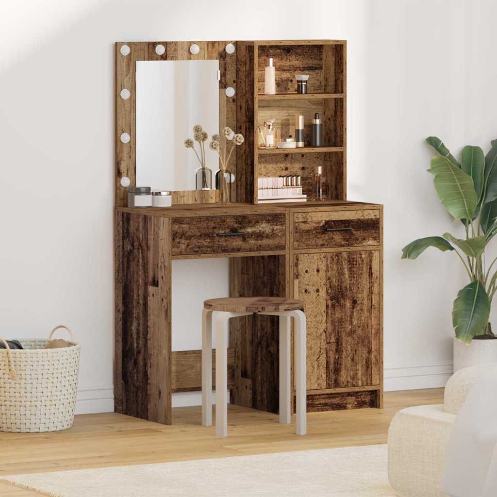 Dressing Table Set 2 pcs Engineered Wood Old wood