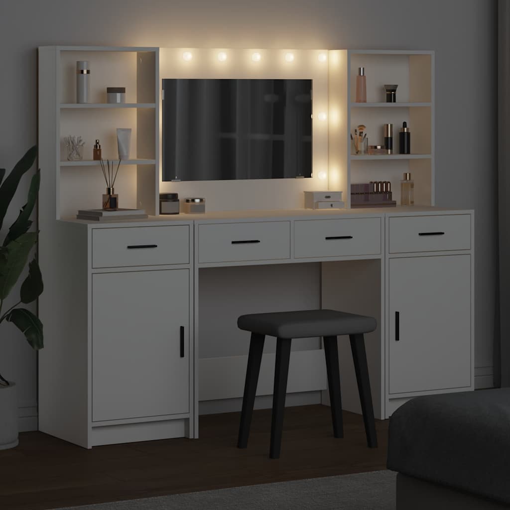 vidaXL Dressing Table Set 3 pcs White Engineered Wood 4