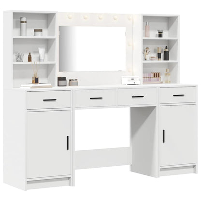 Dressing Table Set with LED 3 pcs White