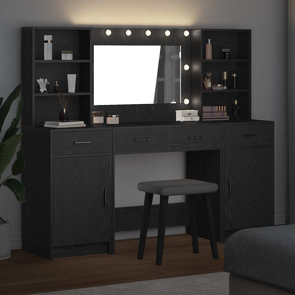 vidaXL Dressing Table Set 3 pcs Black Oak Engineered Wood 4