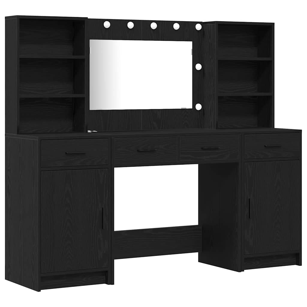 Dressing Table Set with LED 3 pcs Black oak