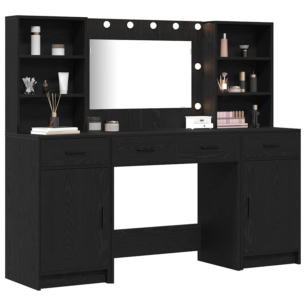 vidaXL Dressing Table Set 3 pcs Black Oak Engineered Wood 3