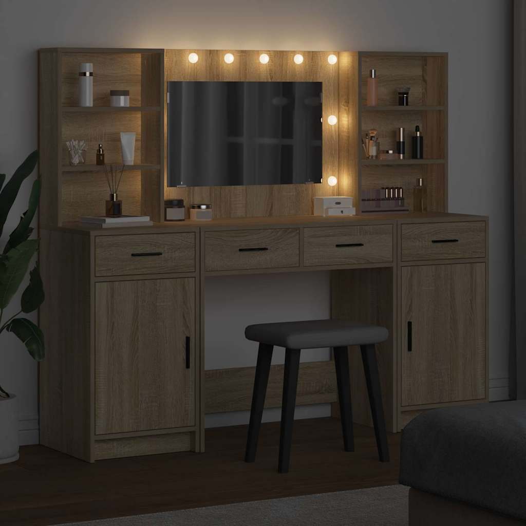 vidaXL Dressing Table Set 3 pcs Sonoma Oak Engineered Wood 4