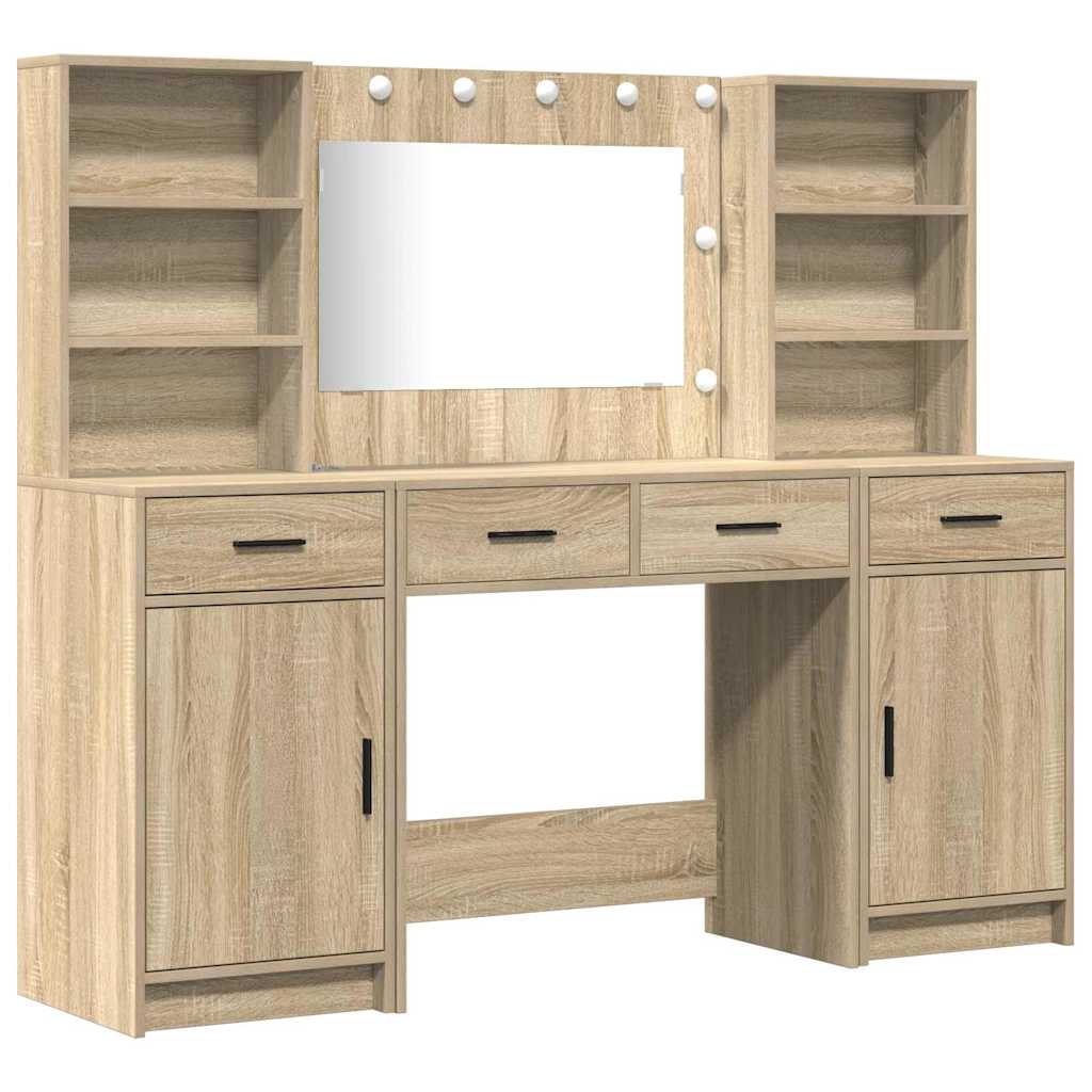 Dressing Table Set with LED 3 pcs Sonoma oak