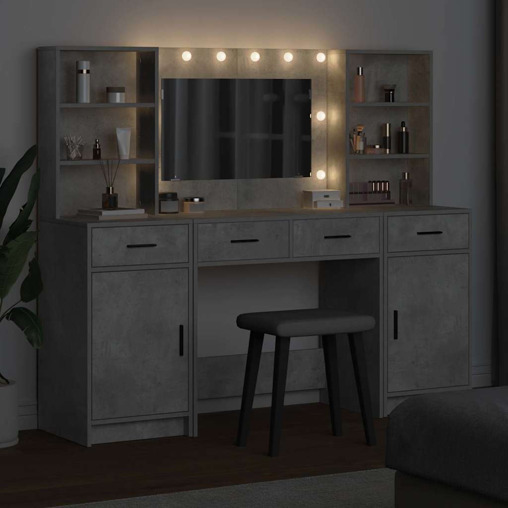 vidaXL Dressing Table Set 3 pcs Concrete Grey Engineered Wood 4