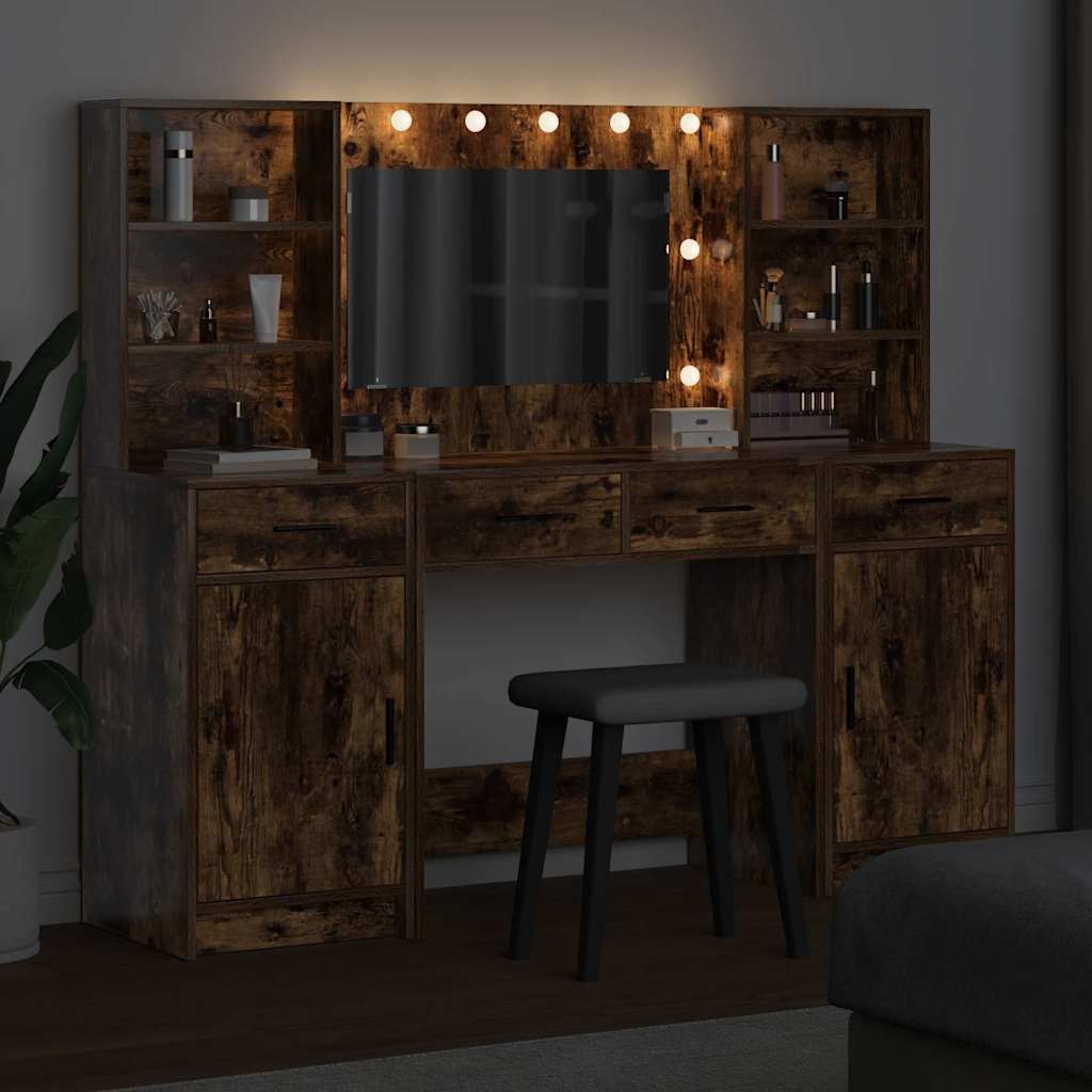 vidaXL Dressing Table Set 3 pcs Smoked Oak Engineered Wood 4